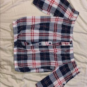 off the shoulder flannel print t-shirt